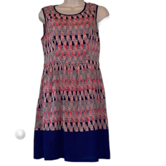 YA LOS ANGELES Pink and Blue Midi Over the Knee Dress Blue Hem Sleeveless Medium - Picture 1 of 14